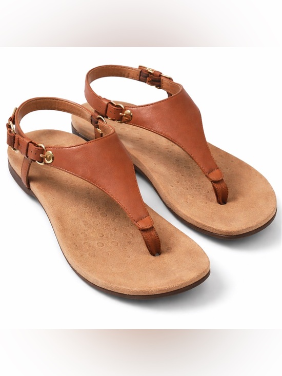 Vionic Shoes - Vionic Kirra Sandals Womens 6.5 Brown Leather Thong Backstrap Comfort Flip Flop